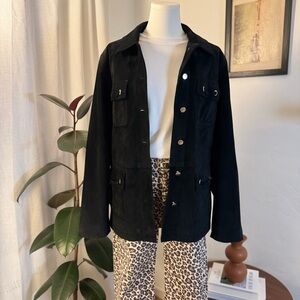 Vintage Women’s Black Genuine Suede Leather Utility Jacket - 18W